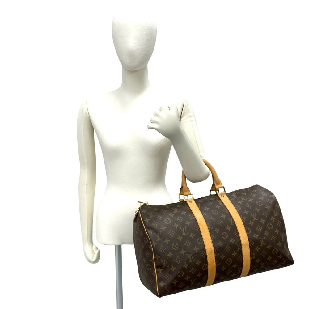 LOUIS VUITTON Vintage Brown Monogram Leather Keepall 45 Boston Bag - Picture 2 of 9